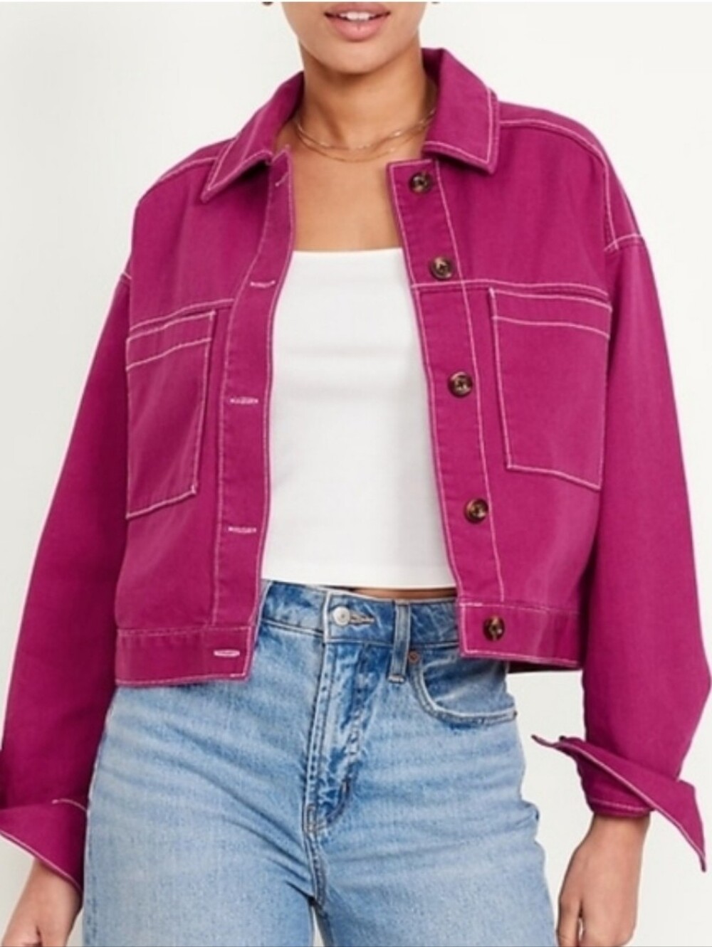 NEW Old Navy Crop Utility Jacket Boysenberry Size Large